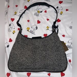 Coach Girlie Boucle Hobo Shoulder Bag Gray Herringbone Wool-Blend Y2K coquette